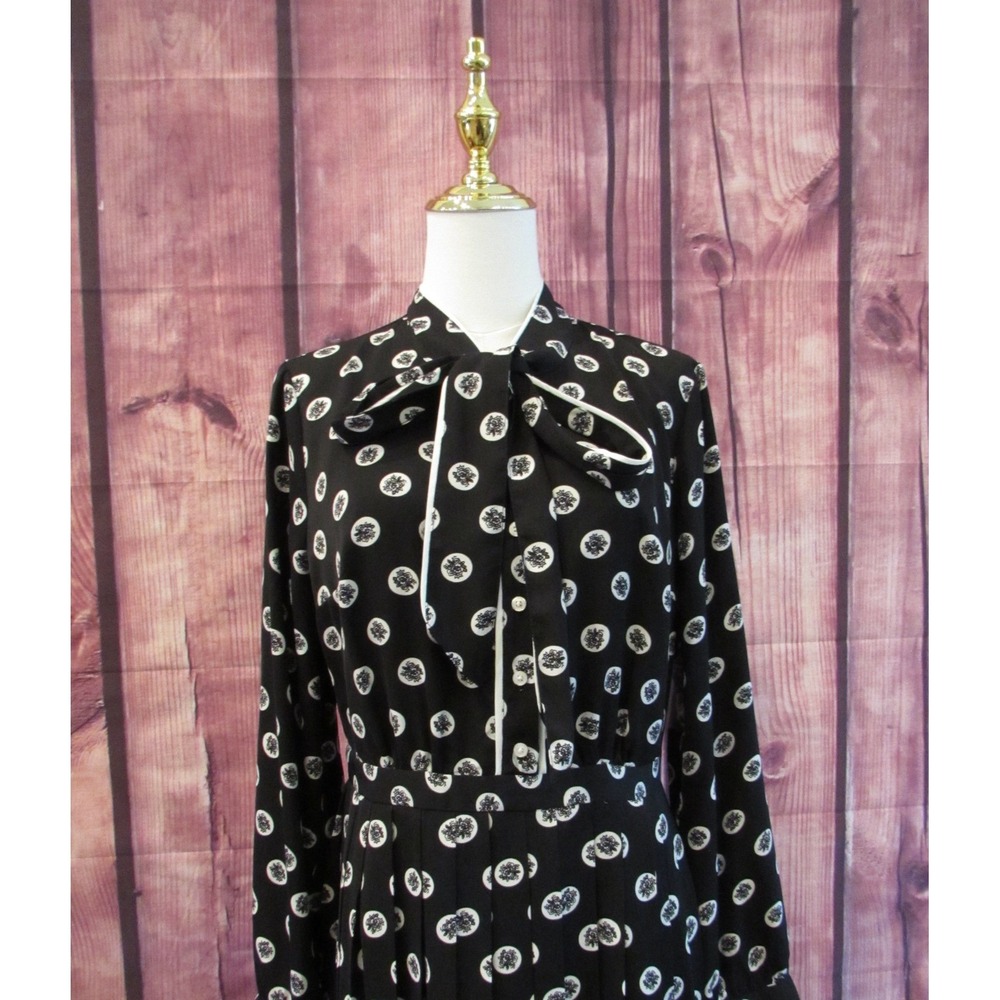 ModCloth Just My Typist Pleated Shirt Dress Black White Retro Vintage Large NWOT - Picture 3 of 13
